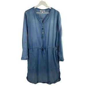 Neon Buddha Size S Shirt Dress Chambray 100% Tencel Long Sleeve V-neck Women's